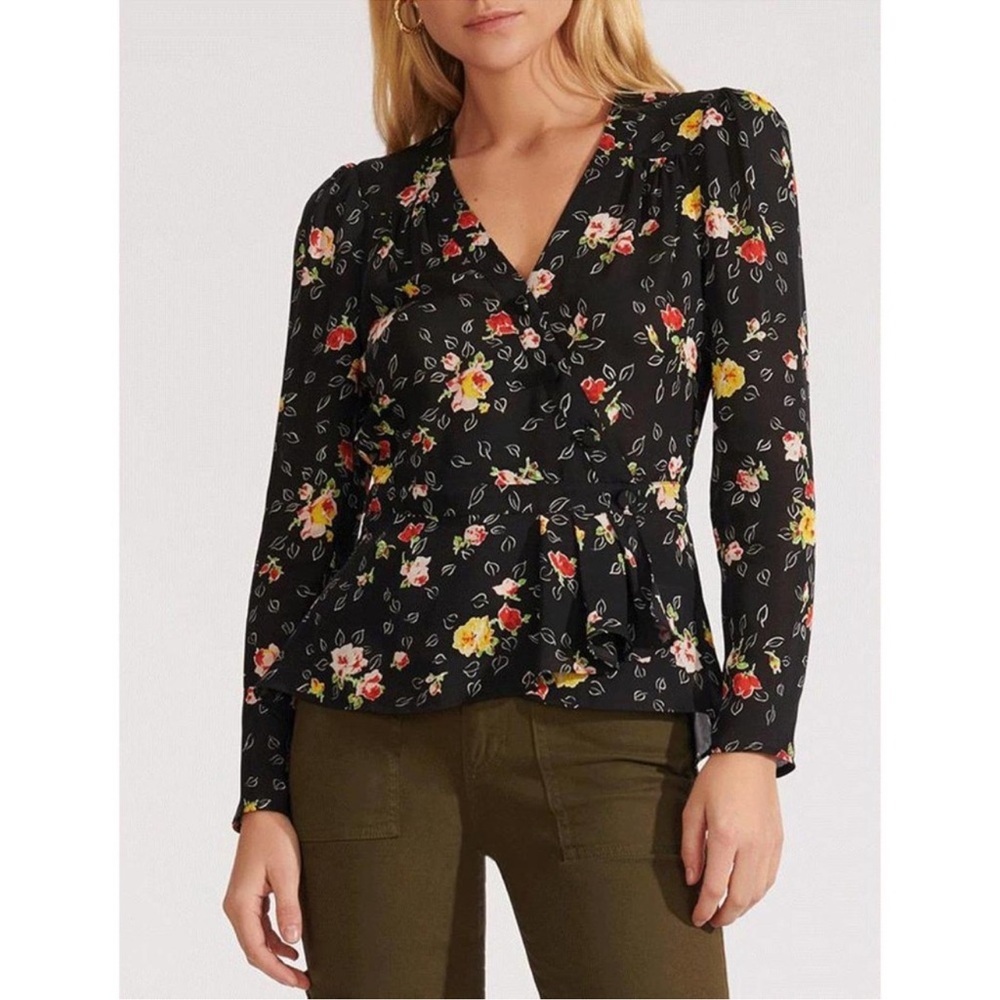 Veronica Beard Kiona Silk Blouse Black Floral Peplum $395. Excellent Size 00 - Picture 7 of 13